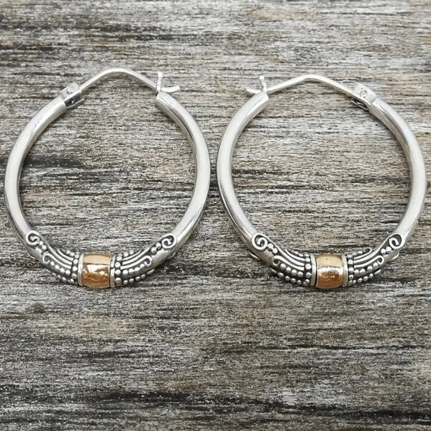 Vintage Silber Hoops mit Gravurmuster