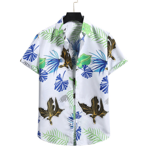 Schones bedrucktes Herren Kurzarm Hemd im Blumen Look