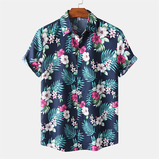 Stylisches Herren Kurzarm Hemd mit Blumen Druck