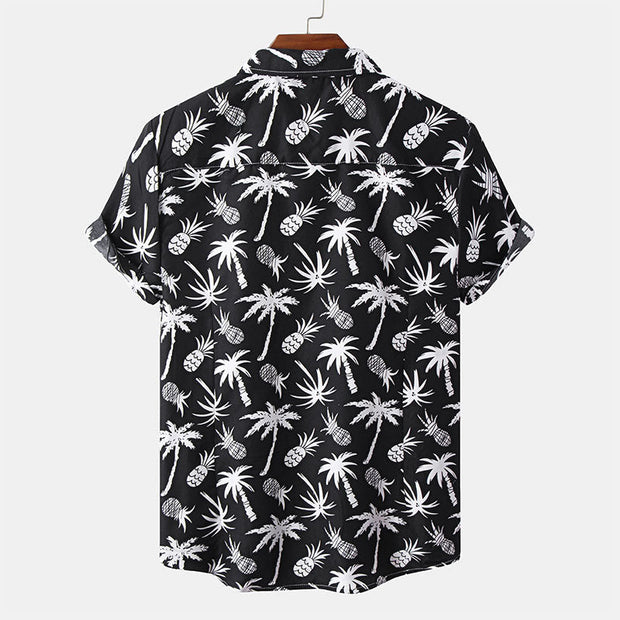 Schwarzes Herren Kurzarm Hemd mit Druck