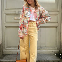 Jeansjacke mit Patchwork, lockerer Passform und Print
