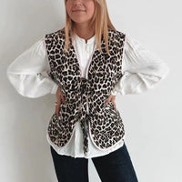 Jeansweste mit Leopardenmuster, Schleifendetails und lockerer Passform