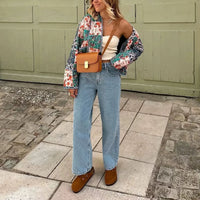 Jacke mit Patchwork, überschnittenen Schultern und Print