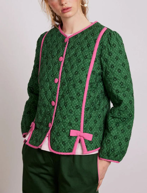 Steppjacke mit Blumenmuster und rosa Schleifen