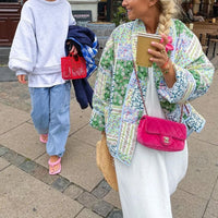 Jacke mit Blumenmuster, Patchwork und Taschen