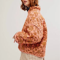 Jacke mit Blumenmuster, Patchwork und Stehkragen