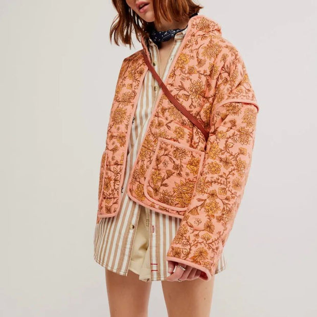 Jacke mit Blumenmuster, Patchwork und Stehkragen