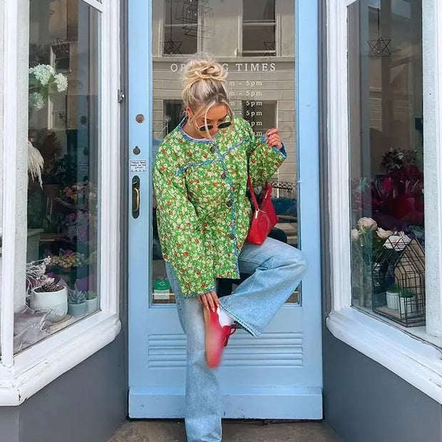 Lockere Jacke mit Blumenmuster