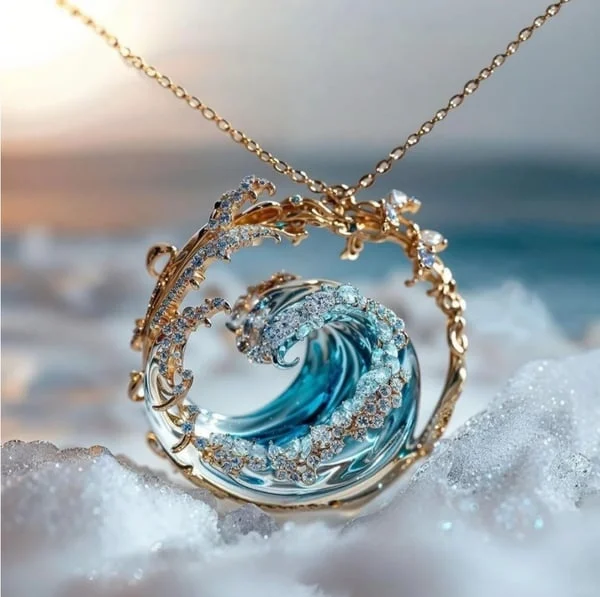 Kette Aus Blauen Kristallen Mit Ozeanischem Design Für Damen Naia Elegantes Schmuckstück Mit Sanftem Lichtreflexen