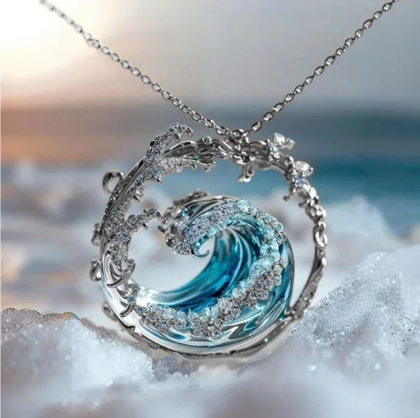 Kette Aus Blauen Kristallen Mit Ozeanischem Design Für Damen Naia Elegantes Schmuckstück Mit Sanftem Lichtreflexen