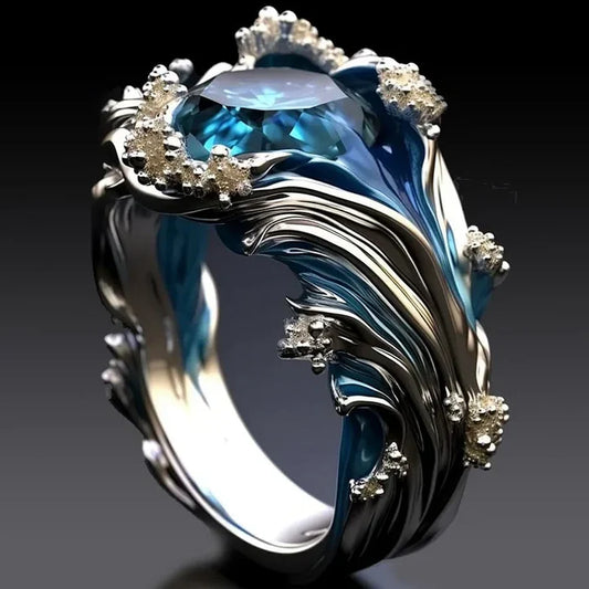 Vintage Ring Aus Wellenkristallen Des Ozeans Mit Blauem Stein Im Zentrum Farah Exklusiv Edition