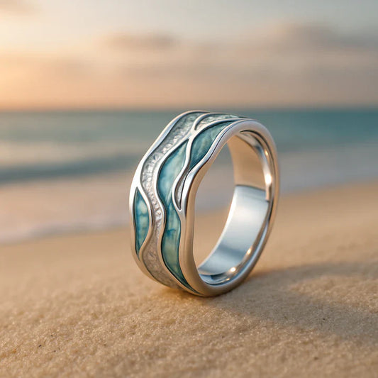 Ring Mit Türkisfarbenen Wellen Silberbeschichtet Amara Schmuck Für Damen Elegantes Ozean Design