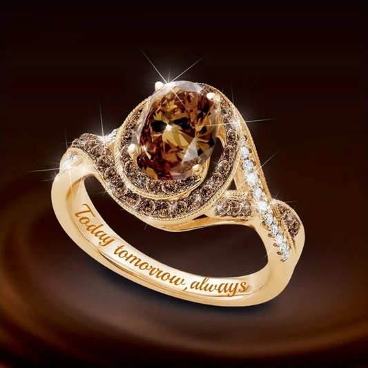 Ovaler Ring Aus Orangefarbenem Glas Mit Goldfarbener Zirkonia Stilvolles Design Isla Exklusiver Schmuckring