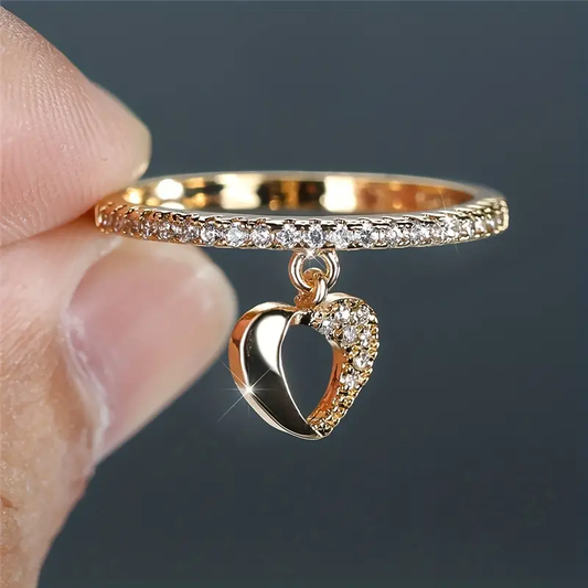 Ring Mit Herzanhänger Aus Gold Und Zirkonia Feiner Bandring Mit Kristallreihe Und Glanz Von Ines