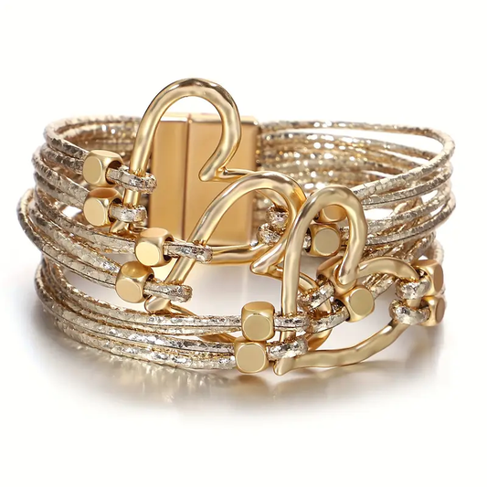 Armband Golden Threads Elva Elegantes Modernes Schmuckstück Mit Geflecht Aus Feinen Metallfäden Und Herzdetails
