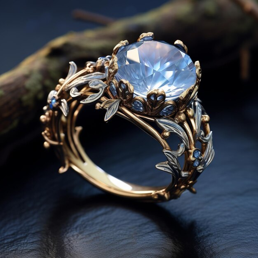 Exotischer Glasring Blau Gold Avia Exklusives Modeschmuckstueck Mit Blauem Kristallstein Und Goldener Optik Aus Metall