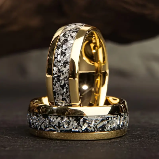 Ayra Eheringe Goldenes Set Mit Silbernem Finish Und Moderner Hochglanzoptik Für Paare