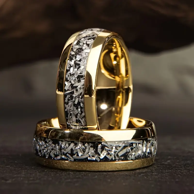Ayra Eheringe Goldenes Set Mit Silbernem Finish Und Moderner Hochglanzoptik Für Paare