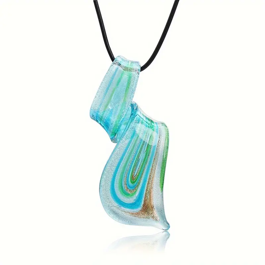 Halskette Blue Desert Stone Aline Mit Handgefertigtem Glasanhänger In Blau Grün Gold Lichtspiel