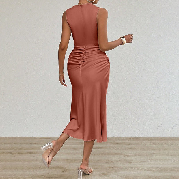 Drapiertes Midikleid aus Satin, tailliert, für Damen - Julieta