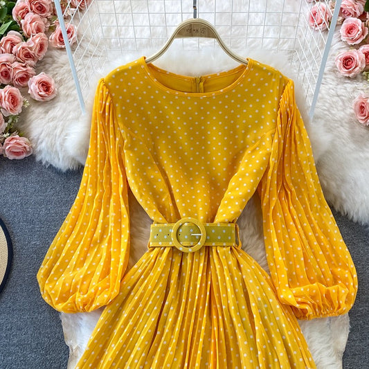 Langes Kleid für Frauen Tupfen mit Gürtel eleganter Stil - Colette