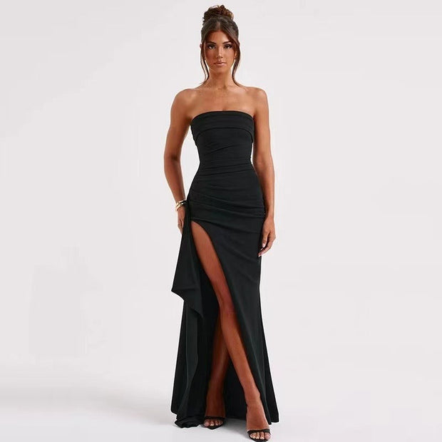 Langes elegantes Damenkleid mit hohem Schlitz - Noémie