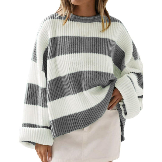 Breit gestreifter, gerippter Oversize-Pullover aus Strick - Eleanor