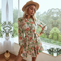 Geblümtes Damenkleid mit langen Ärmeln und ausgestelltem Schnitt - Romina