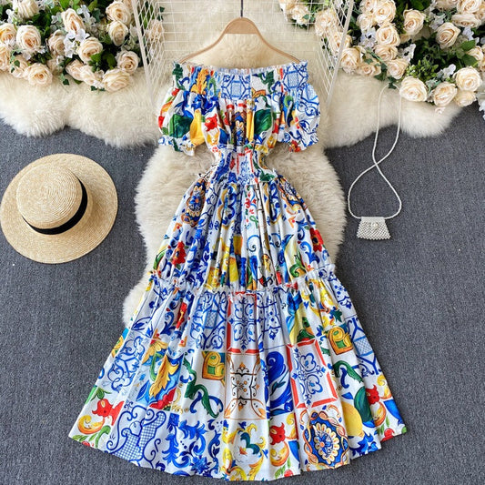 Schulterfreies Kleid mit Puffärmeln im Bohème-Stil für Damen - Marisol