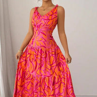 Damenkleid mit bedruckten Trägern ausgestellter Schnitt - Priscila