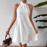 Damen Kleid mit plissiertem Halsausschnitt und Gürtel - Eléa