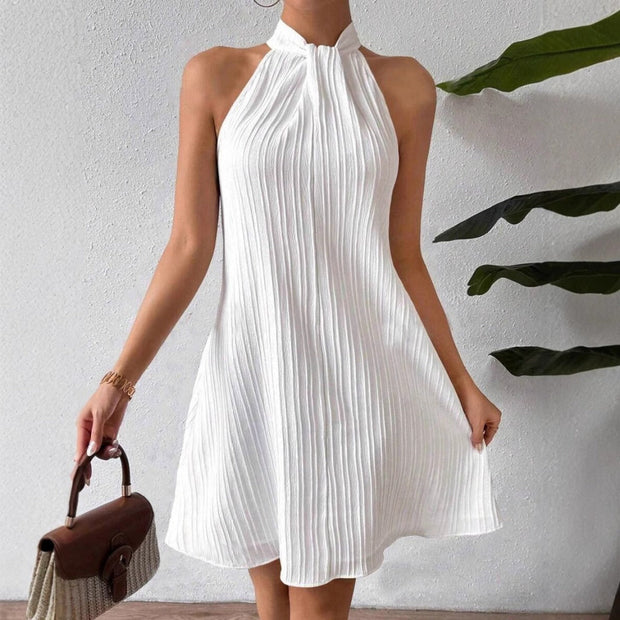 Damen Kleid mit plissiertem Halsausschnitt und Gürtel - Eléa