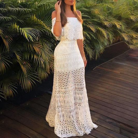 Gehäkeltes langes Kleid für Frauen mit durchbrochener Struktur im Sommerstil - Alina