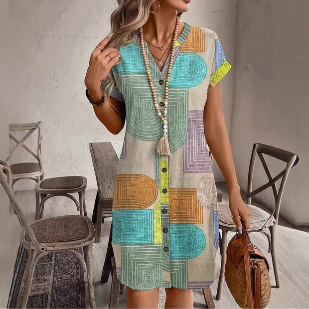 Bohème Hemdblusenkleid mit geometrischem Muster für Damen - Galilea