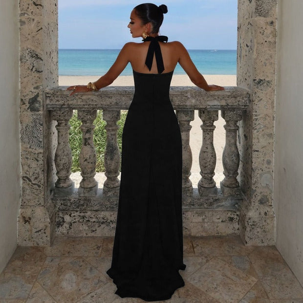 Langes Damenkleid mit herzförmigem Ausschnitt und elegantem hohen Schlitz - Giselle