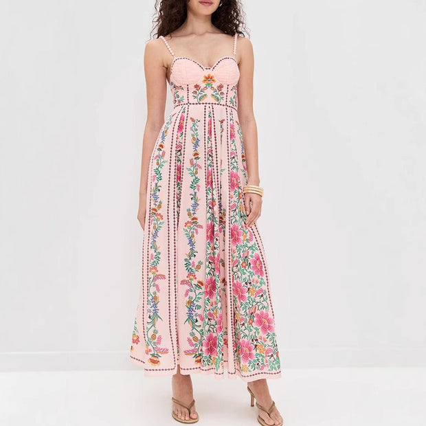 Langes romantisches Kleid mit Blumendruck und dünnen Trägern - Tatiana