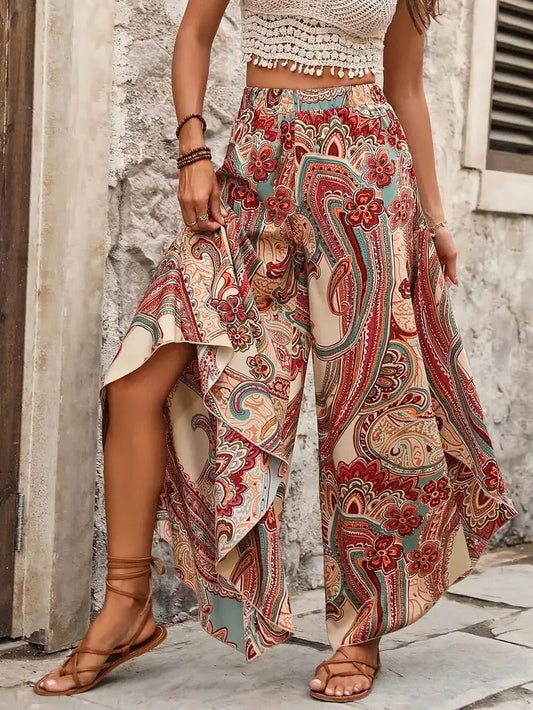 Weite, fließende Hose mit Bohème-Print für Damen - Diana