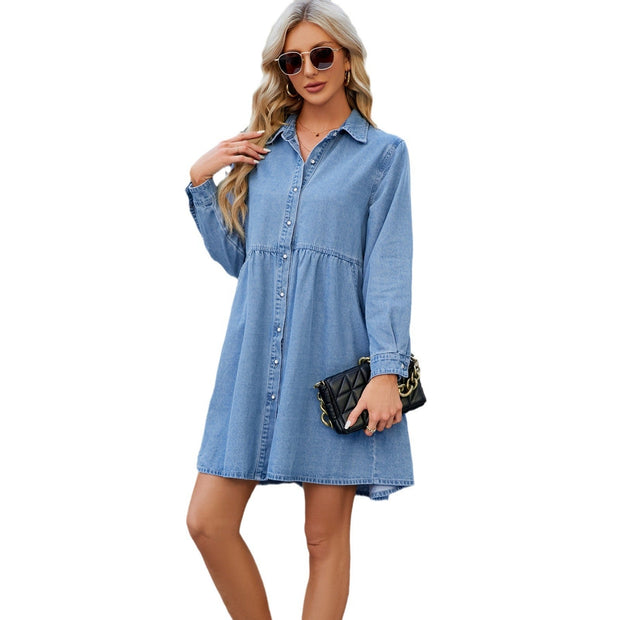 Kurzes Hemdblusenkleid aus Denim-Baumwolle für Damen - Brigitte