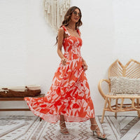 Langes Damenkleid mit geknoteten Wabenträgern - Estrella