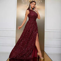 Langes Kleid aus Pailletten mit elegantem Schlitz an einer Schulter - Antonella