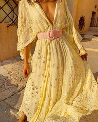 Langes Damenkleid mit metallischer Blumenstickerei - Gabriela