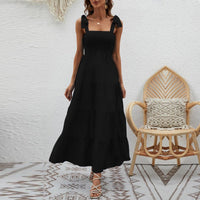 Langes Damenkleid mit geknoteten Wabenträgern - Estrella
