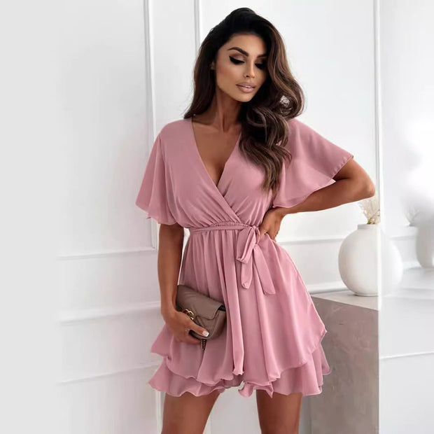 Kurzes Damenkleid mit überkreuztem Ausschnitt - Maëlle