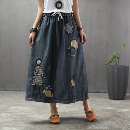 Midirock mit Gummizug in der Taille und gestickten Details - Oriane