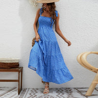 Langes Damenkleid mit geknoteten Wabenträgern - Estrella