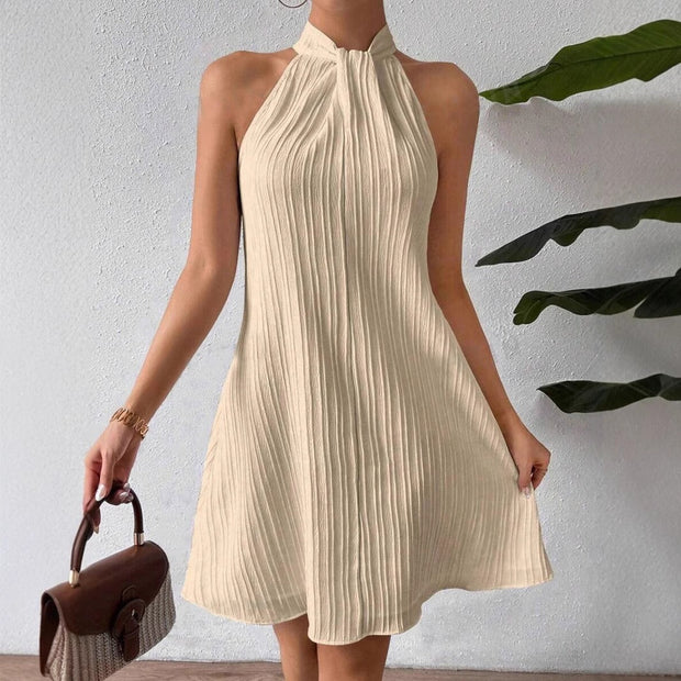 Damen Kleid mit plissiertem Halsausschnitt und Gürtel - Eléa