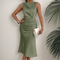 Drapiertes Midikleid aus Satin, tailliert, für Damen - Julieta