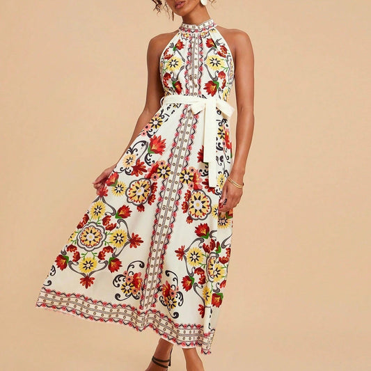 Ärmelloses Midikleid mit Neckholder und Blumenmuster - Carmela