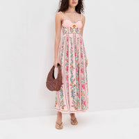 Langes romantisches Kleid mit Blumendruck und dünnen Trägern - Tatiana
