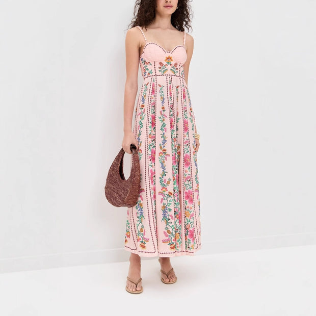 Langes romantisches Kleid mit Blumendruck und dünnen Trägern - Tatiana